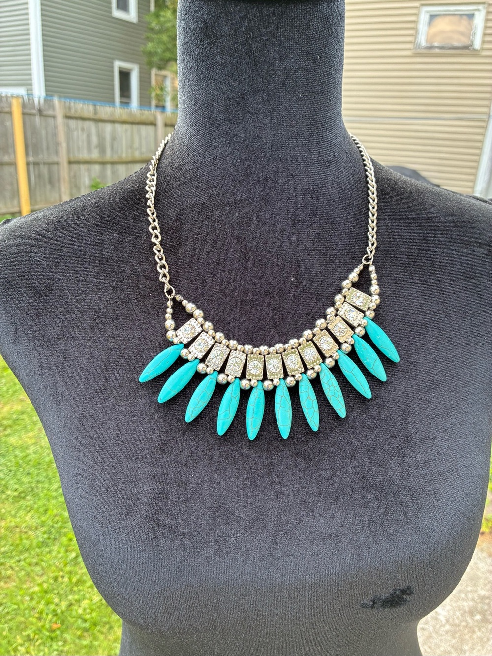 Turquoise Spike Pendant Necklace with Silver-Tone Accents
